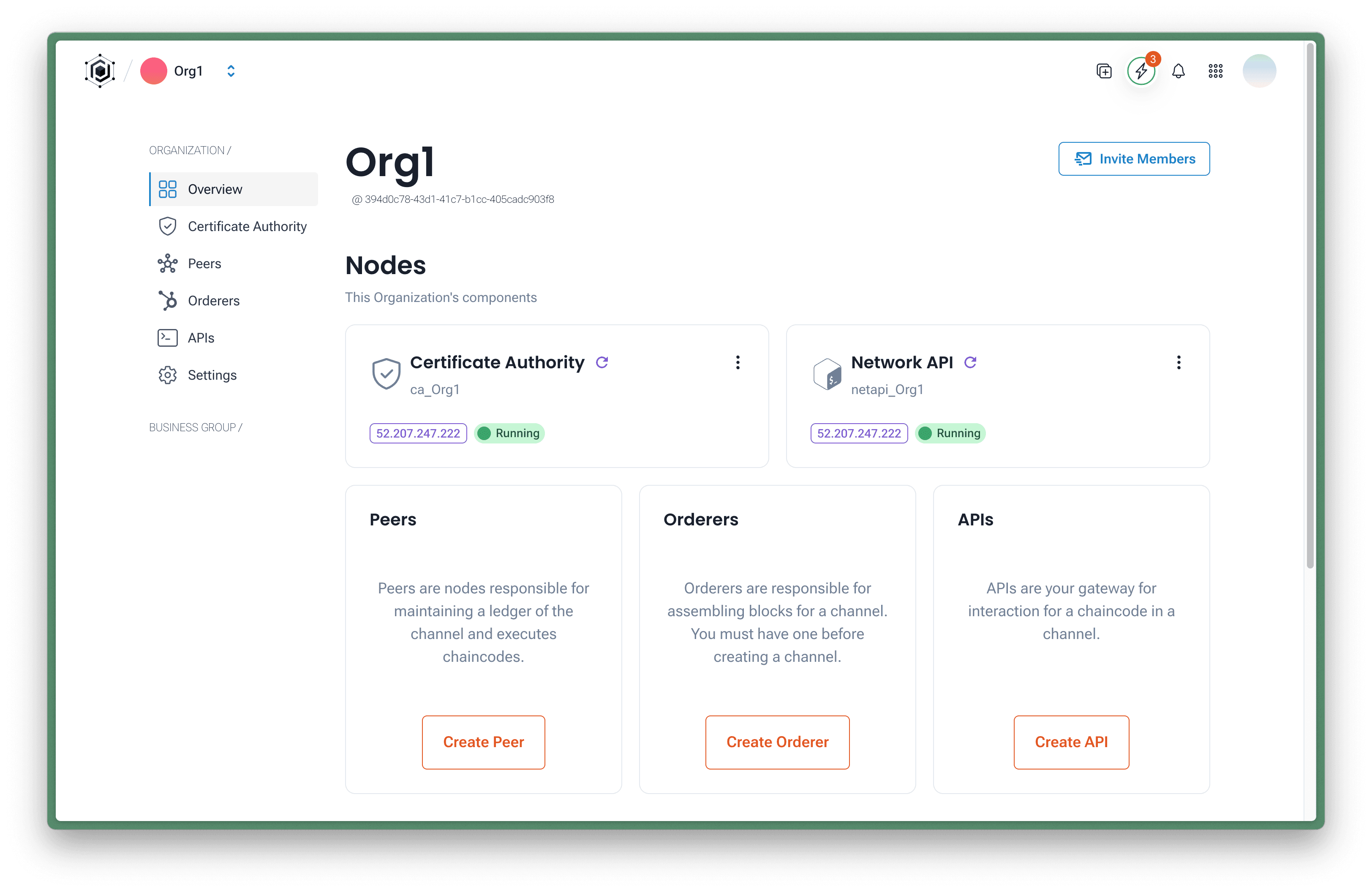 GoFabric organization dashboard